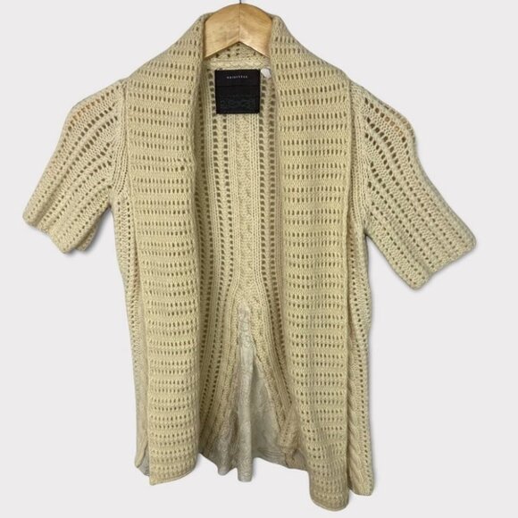 Anthropologie Cashmere‎ Lambswool Short Sleeve Chunky Knit Cardigan Size Small S - Picture 2 of 14